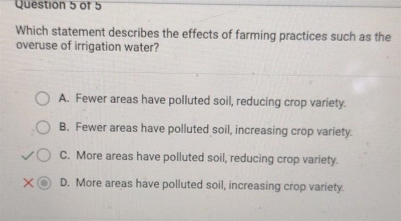 Which statement describes the effects of farming practices such as the overuse of-example-1