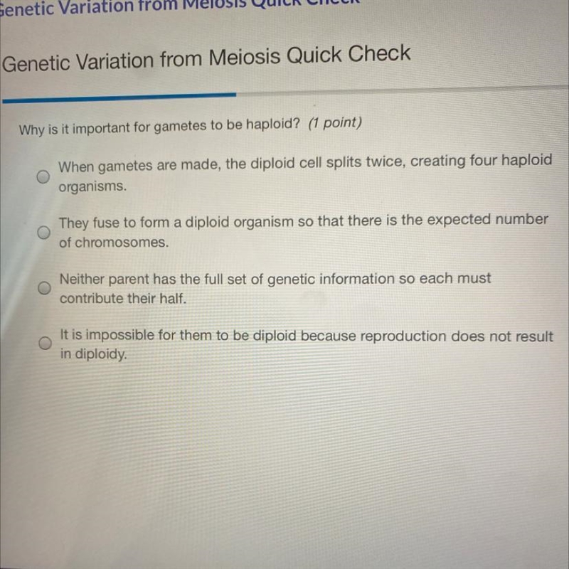 Why is it important for gametes to be haploid? (1 point)-example-1