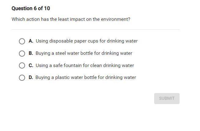 Which Action has the least impact on the environment-example-1