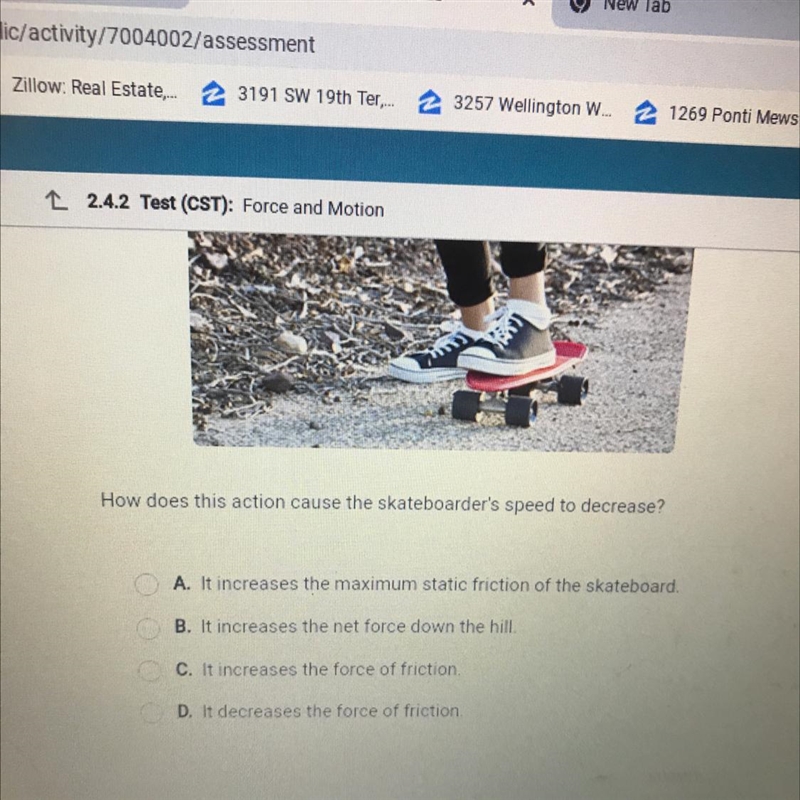 How does this action cause the skateboarder's speed to decrease? OA. It increases-example-1