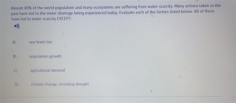 Almost 40% of the world population and many ecosystems are suffering from water scarcity-example-1