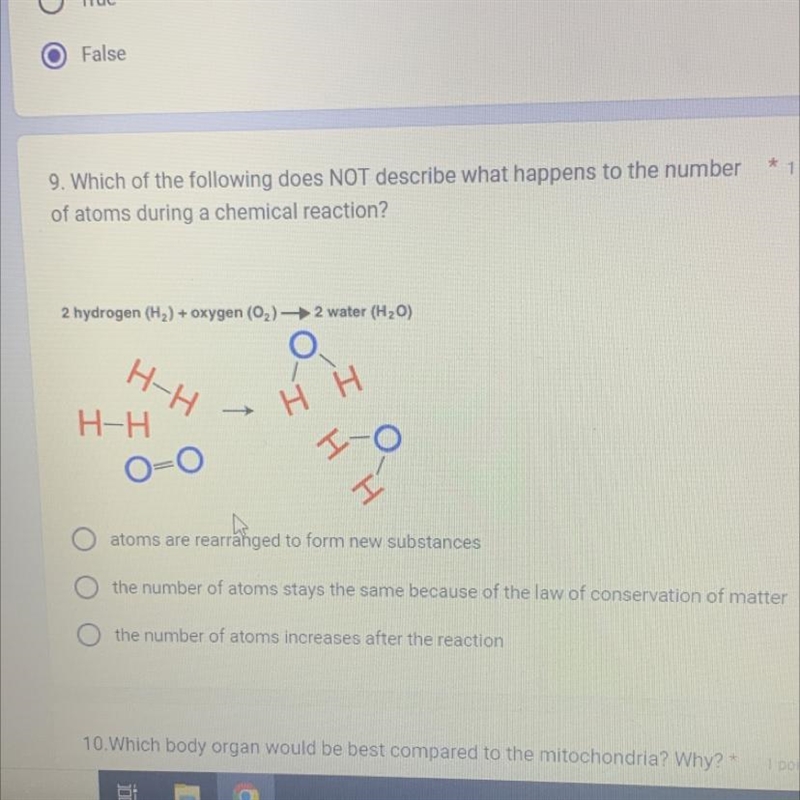 which of the following does NOT describe what happens to the number of atoms during-example-1