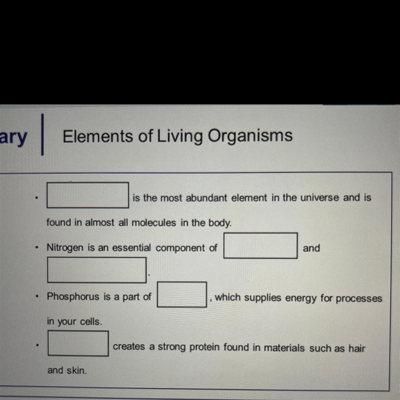 What is the most abundant element in the universe and is found in almost all molecules-example-1