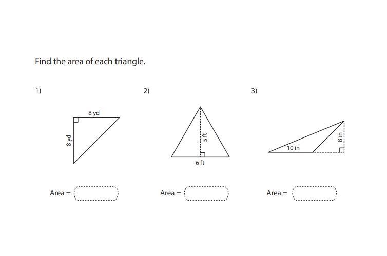 Find the area of each triangle-example-1