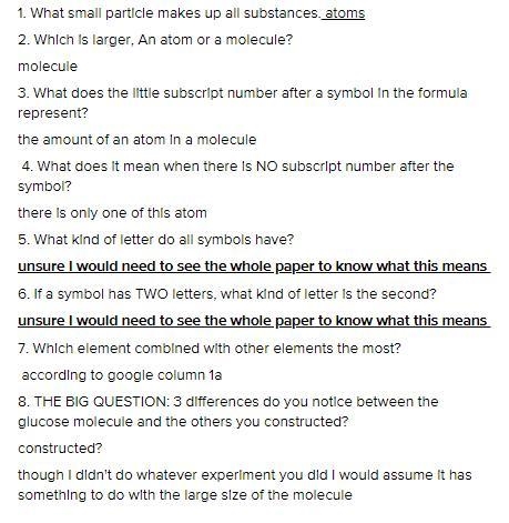 Review Questions: 1. What small particle makes up all substances. 2. Which is larger-example-1