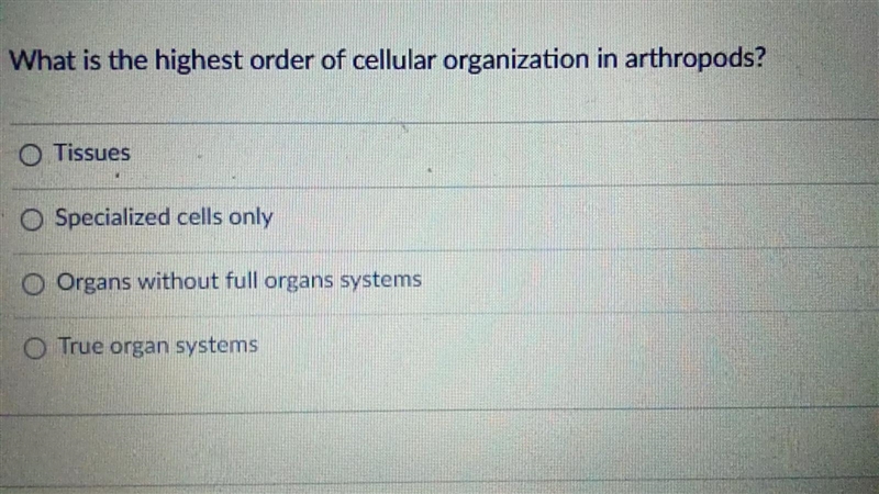 What is the highest order of cellular organization in arthropods?-example-1