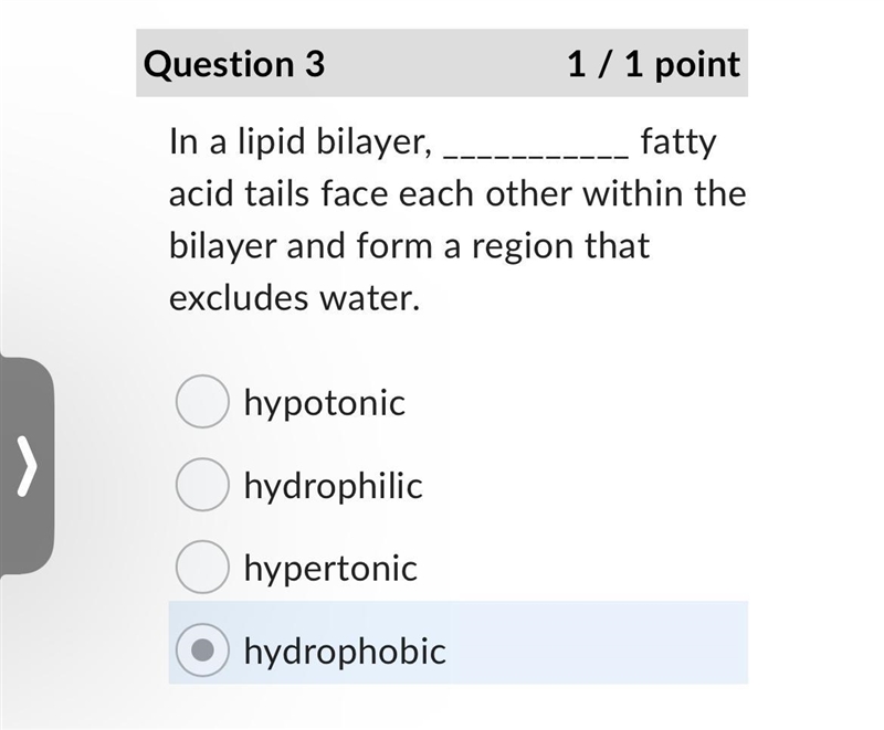 In a phospholipid bilayer, ___________ fatty acid tails face each other within the-example-1