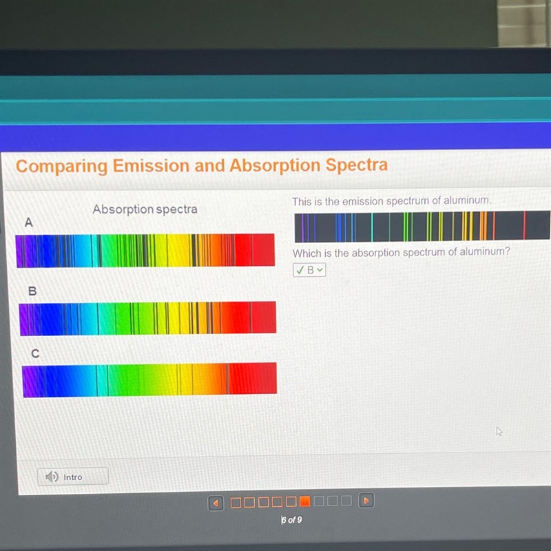 This is the emission spectrum of aluminum. Which is the absorption spectrum of aluminum-example-1