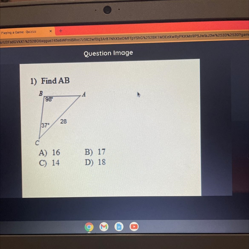 1) Find AB B A 98 28 379 С B A) 16 C) 14 B) 17 D) 18-example-1