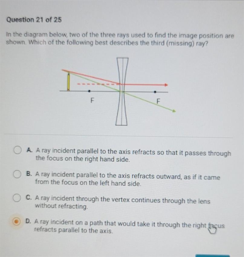 in the diagram below two of the three rays used to find the image position are shown-example-1