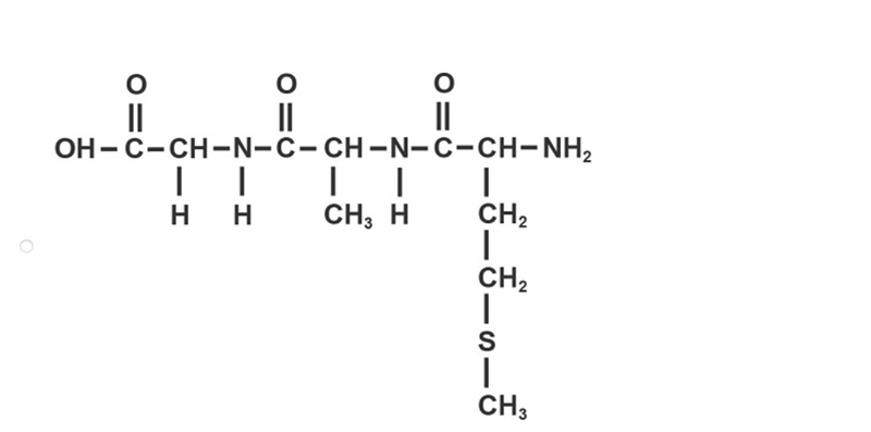 Glycine (C2H5NO2) is added to a growing peptide chain containing methionine (C5H11NO-example-4