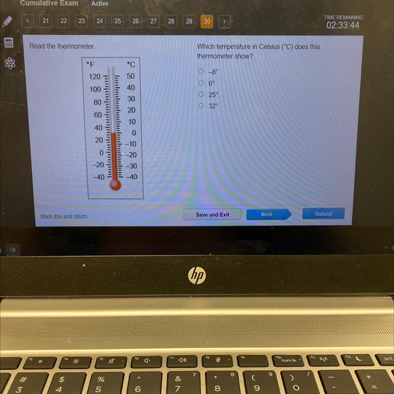 Read the thermometer. Which temperature in Celsius (°C) does this thermometer show-example-1