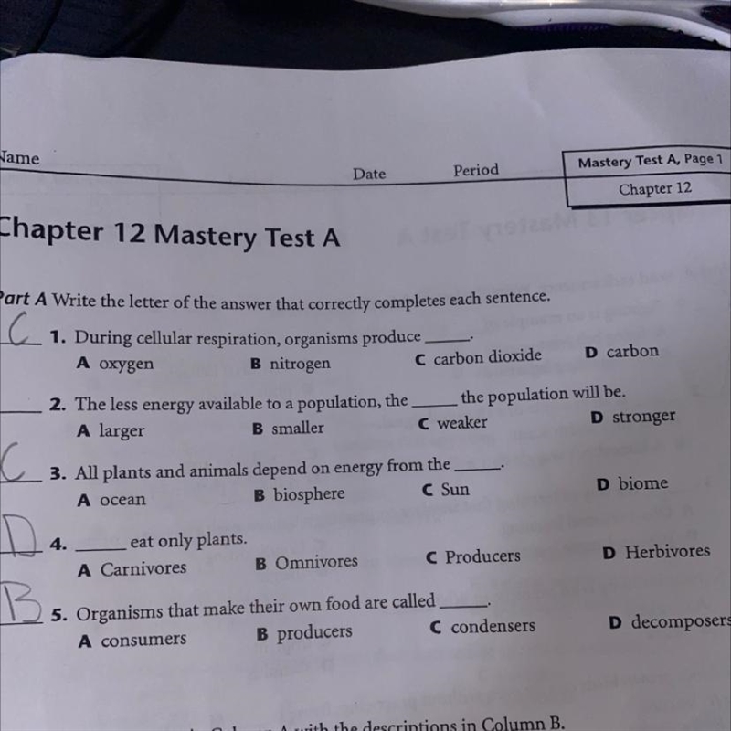 I need help on number 2 The less energy available to a population, the ___ the population-example-1