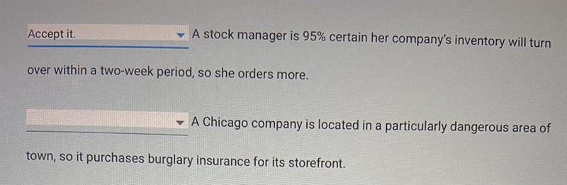 Match the examples with the decision strategies for handling risk choice answers avoid-example-1