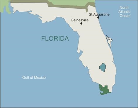 The map below shows the location of St. Augustine and Gainesville in Florida. Which-example-1