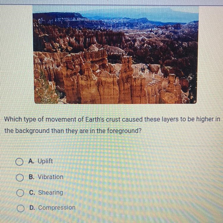 Which type of earths crust caused these layers to be higher in the background than-example-1