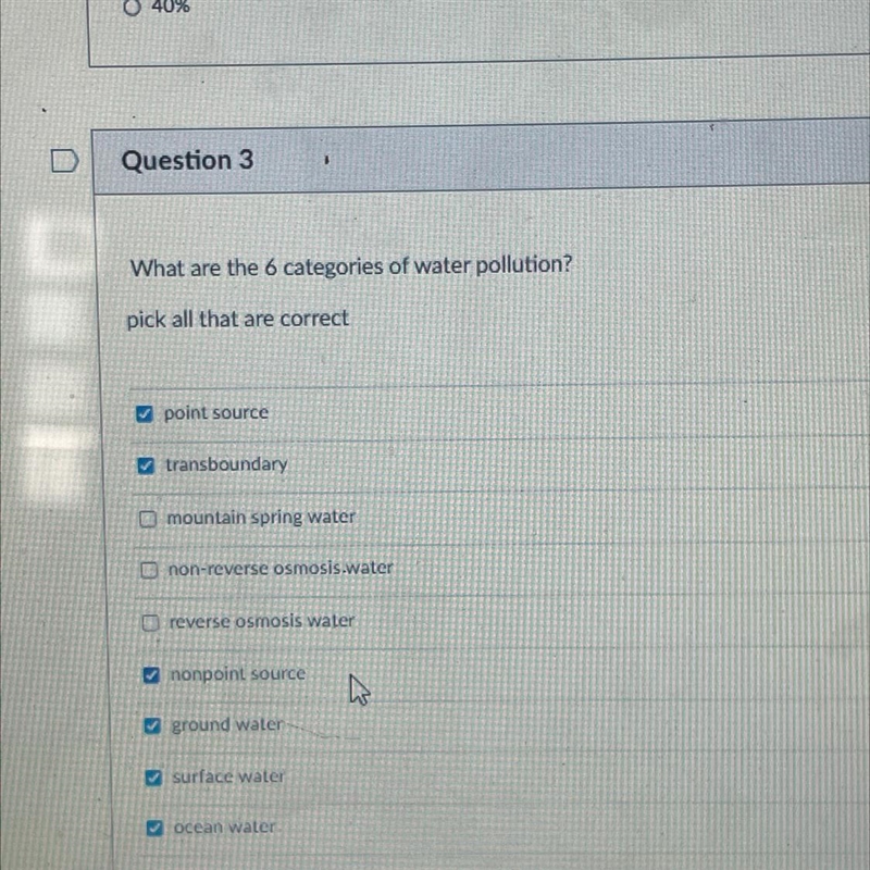 What are the 6 categories of water pollution? pick all that are correct point source-example-1