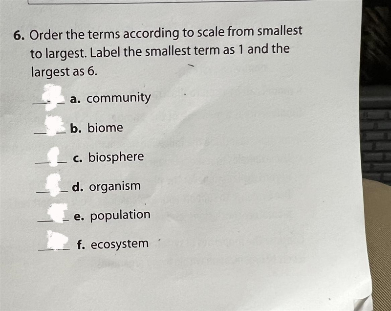 HELP PLEASE Order the terms according to scale from smallest to largest. Label the-example-1