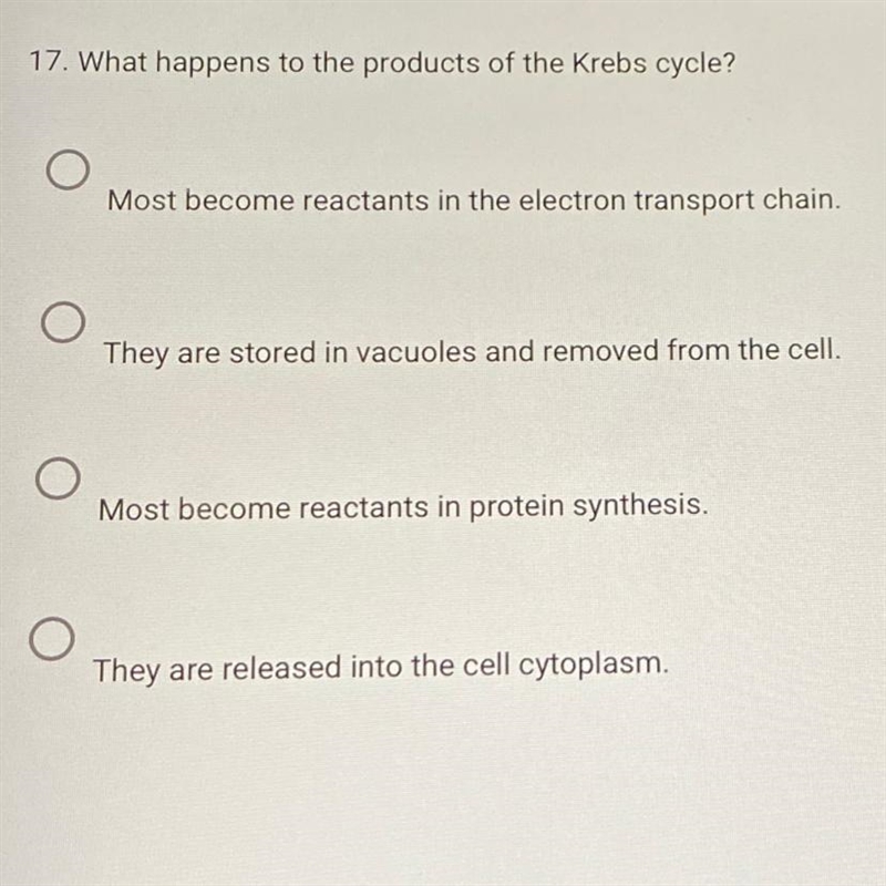 What happens to the products of the Krebs cycle? (Answer options are in photo)-example-1