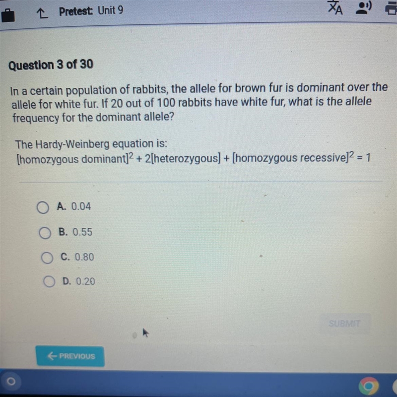 In a certain population of rabbits, the allele for brown fur is dominant over the-example-1