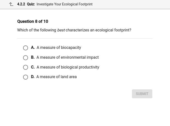 Which of the following best characterizes an ecological footprint?-example-1