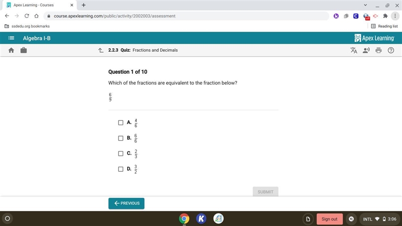 Which of the fractions are equivalent to the fraction below? A. B. C. D.-example-1