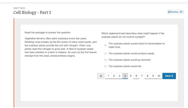 Which statement best describes what might happen if the soybean plants do not receive-example-1