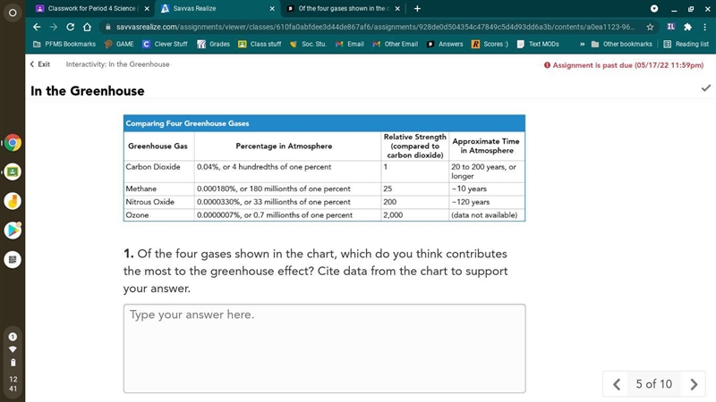 Guys hellllllppppp Of the four gases shown in the chart, which do you think contributes-example-1