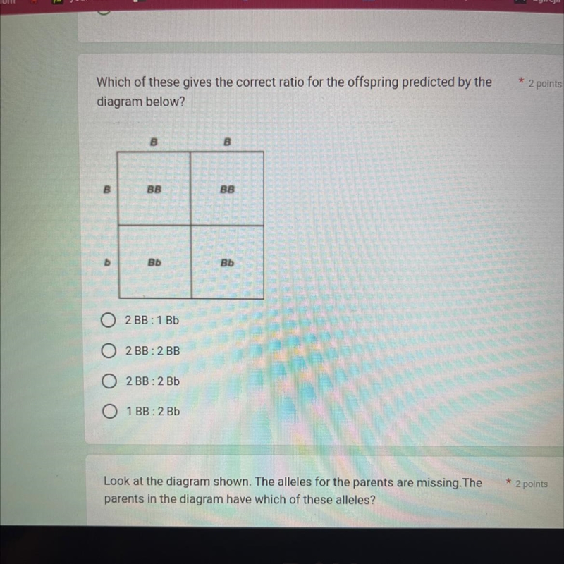 Which of these gives the correct ratio for the offspring predicted by the diagram-example-1