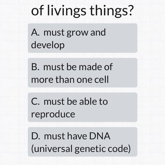 Which of the following is not a characteristic of living things-example-1