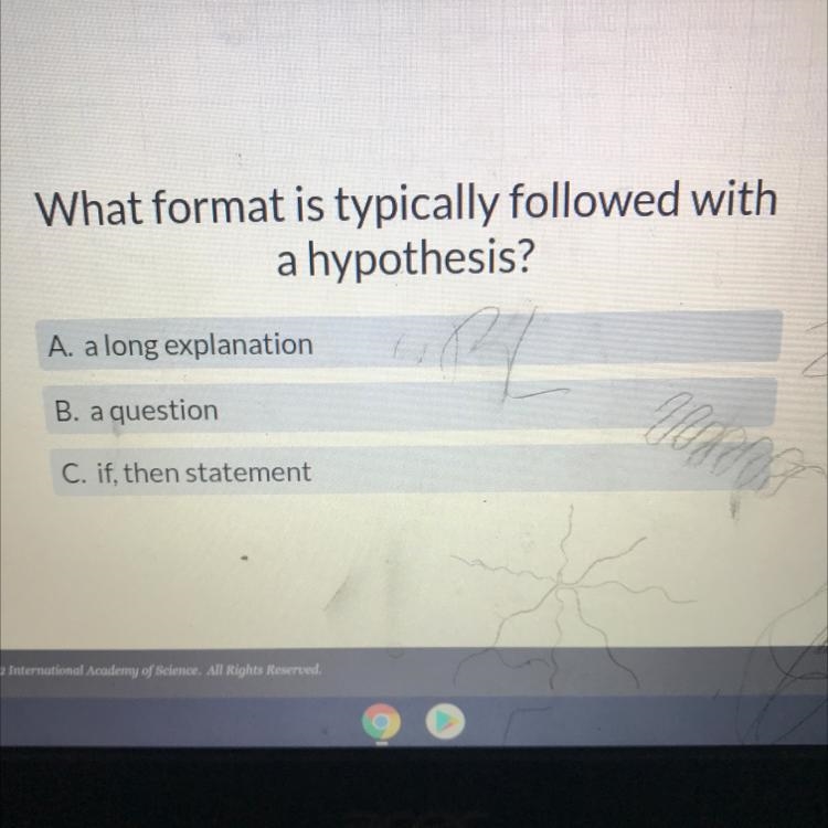 What format is typically followed with a hypothesis? A. a long explanation B. a question-example-1