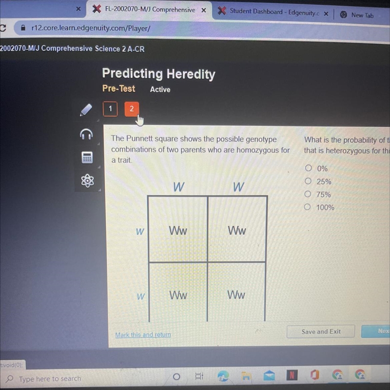 The Punnett square shows the possible genotype combinations of two parents who are-example-1