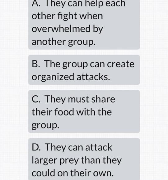 Which is not a specific to predators that live in groups?-example-1