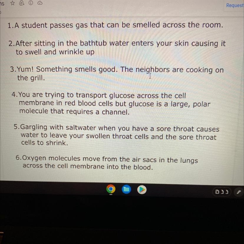 Describe the type of movement as either facilitated diffusion, osmosis, or diffusion-example-1