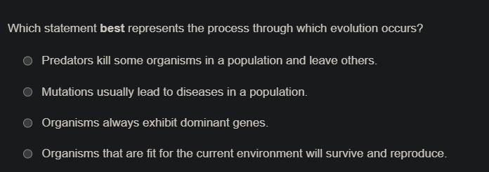 Which statement best represents the process through which evolution occurs? Responses-example-1