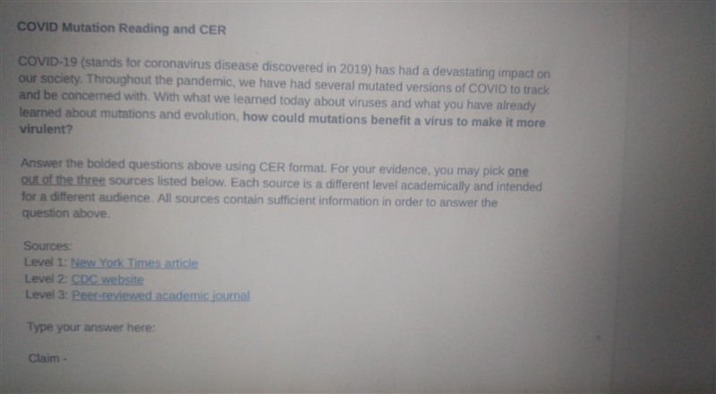 How could mutation benefit a virus to make it more virulent? Make a claim Evidence-example-1