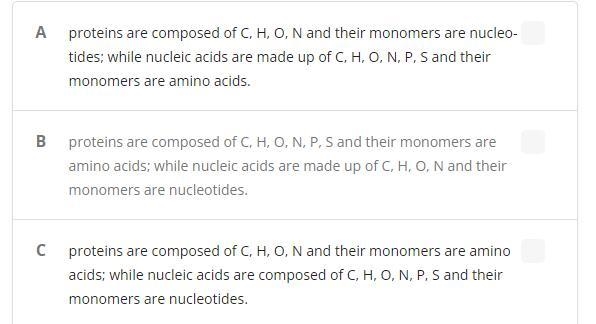 Compare the structure of proteins and nucleic acids by answering the following: 1) What-example-1