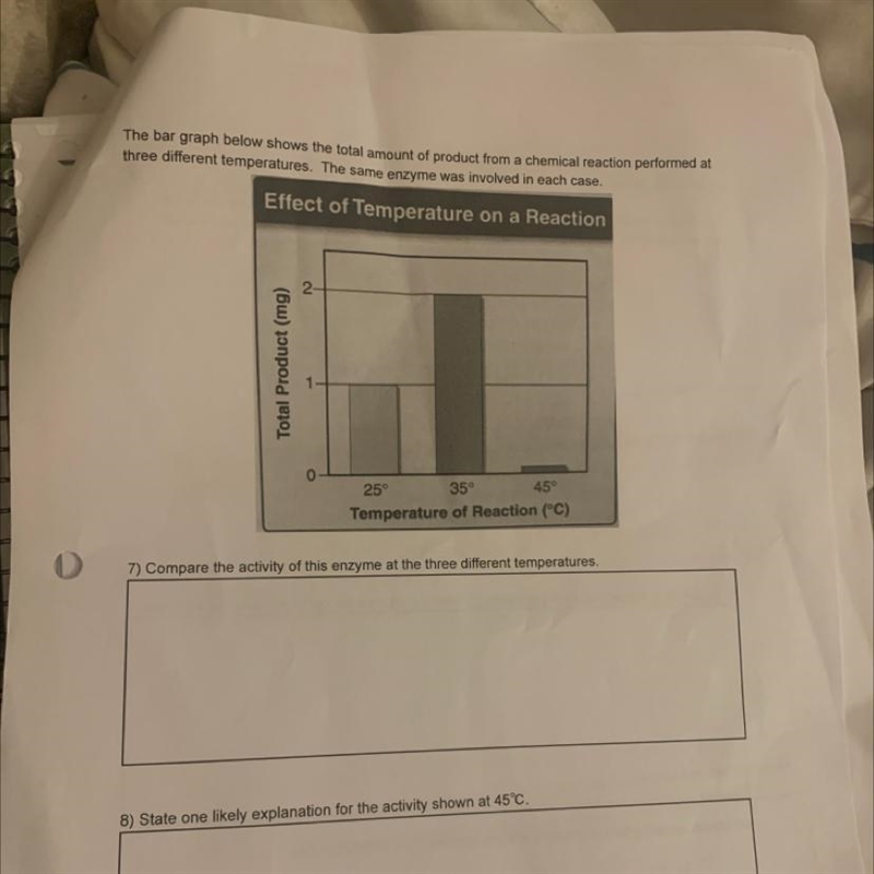 The bar graph below shows the total amount of product from a chemical reaction performed-example-1