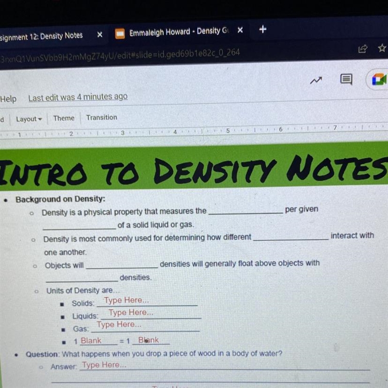 FILL IN THE BLANK HELP!! 15 POINTS! Density is a physical property that measures the-example-1