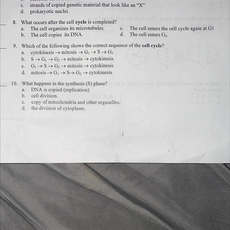 9. Which of the following shows the correct sequence of the cell cycle And 8,9,10 answers-example-1