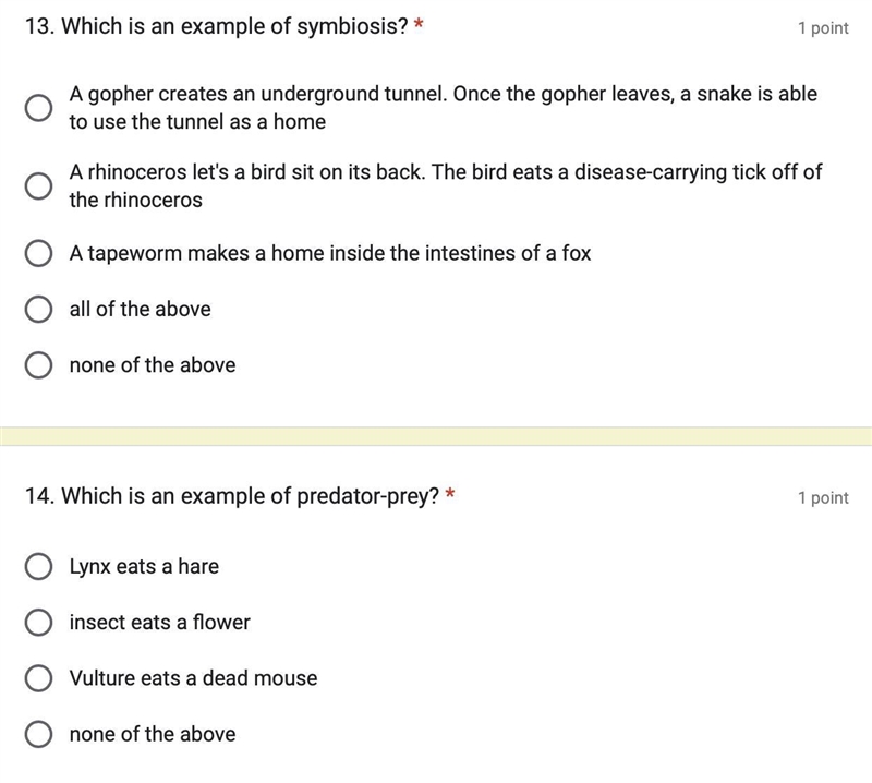 Which is an example of symbiosis? Which is an example of predator-prey?-example-1