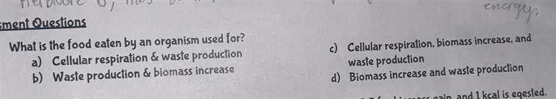 What is the food eaten by an organism used for?-example-1