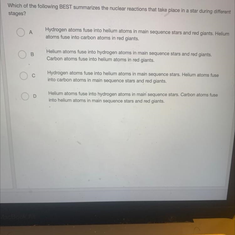 Which of the following BEST summarizes the nuclear reactions that take place in a-example-1