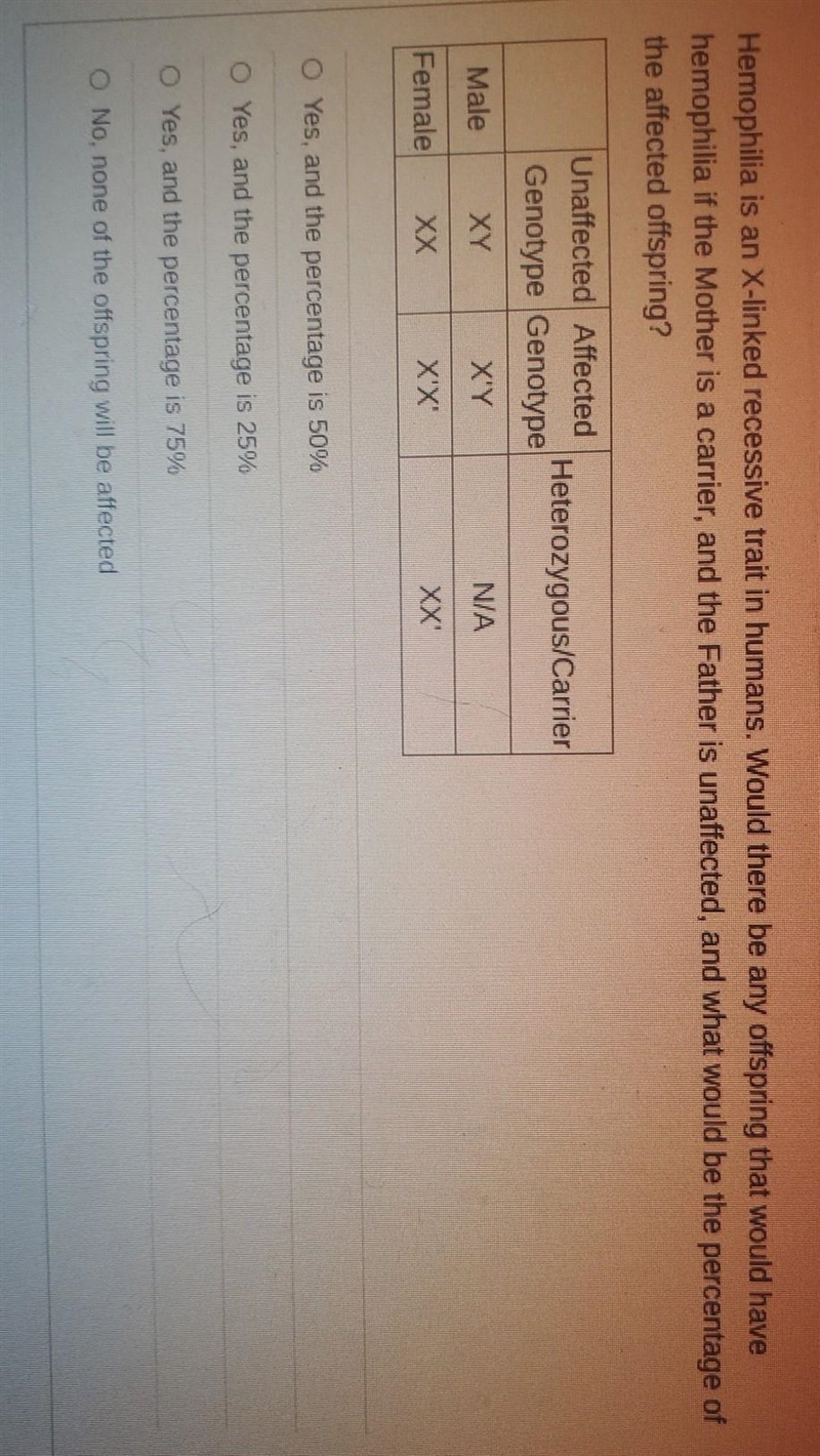 Hemophilia is an X-linked recessive trait in humans. Would there be any offspring-example-1