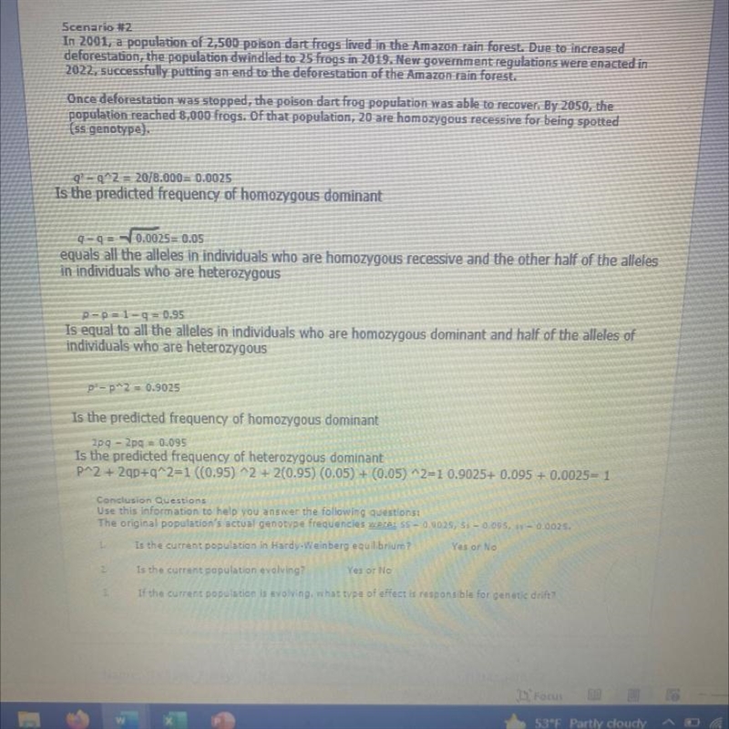 Hello this is for the hardy Weinberg problems , I need help with the conclusion questions-example-1