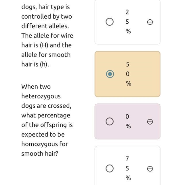 In domesticated dogs, hair type is controlled by two different alleles. The allele-example-1