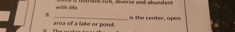 8. ____is the center, open area of a lake or pond. ​-example-1