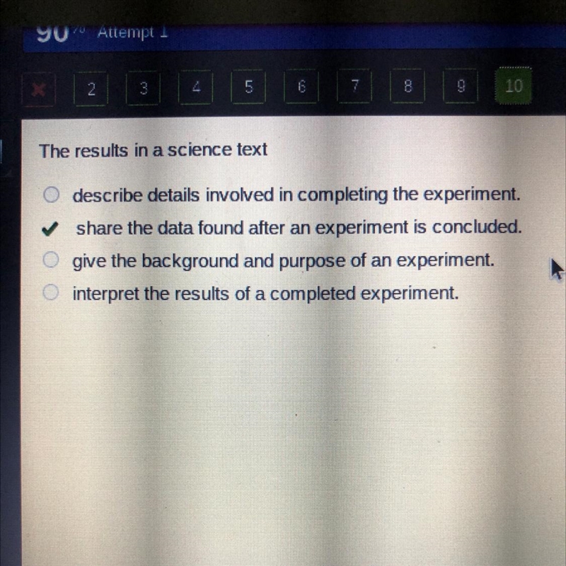 The results in a science text O describe details involved in completing the experiment-example-1