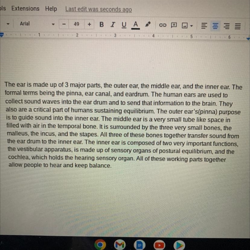 Write a 150-word report on the parts of the ear and how they work. When you have completed-example-1