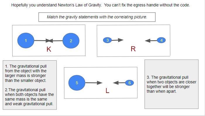 Answer correctly plsss match the gravity statements with the correlating picture. picture-example-1